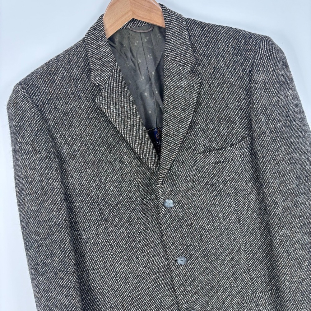 VTG Harris Tweed Blazer Jacket Men 40 Reg (Measured) Gray Brown Scottish Wool